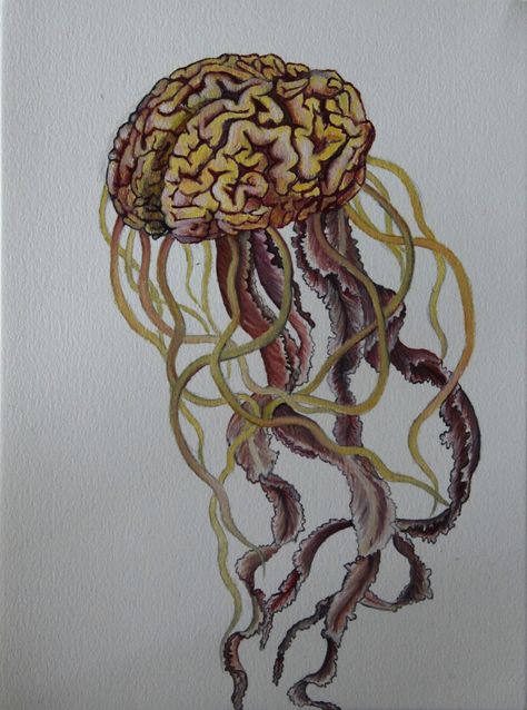 A peek into some of my sketches. Oil painting, juxtaposition of a human organ and jellyfish tentacles joined together. Oil Painting piece from my sketchbook. Fine Art. illustration. Art. #artist Jellyfish Hybrid Art, Juxtaposition Art Paintings, Opposite Drawings Art, Anatomy And Nature Art, Nature Human Art, Nature And Human Art, Biomorphic Art Drawing, Intestines Drawing Art, Science Inspired Art