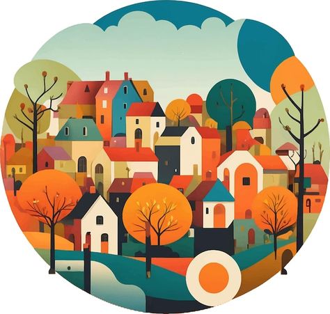 Vector growing village | Premium Vector #Freepik #vector #house-illustration #neighborhood #flat-house #graphic-illustration Neighborhood Illustration, Village Illustration, Vector House, Flat House, Cut Paper Illustration, Long House, House Graphic, Building Illustration, Minimal Color