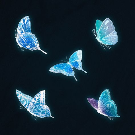 Neon blue butterfly illustrations set | premium image by rawpixel.com / PLOYPLOY Neon Butterfly Aesthetic, Butterfly Aesthetic Wallpaper, Aesthetic Wallpaper Images, Dark Blue Butterfly, Neon Butterfly, Blue Ios, Moth Illustration, Dark Blue Aesthetic, Html Color Codes