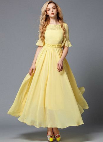 Beautiful Yellow Dresses, Yellow Maxi Dress Outfit, Yellow Evening Gown, Yellow Chiffon Dress, Yellow Dress Outfit, Long Sleeve Dress Winter, Yellow Dresses, Yellow Maxi Dress, Maxi Dress Outfit