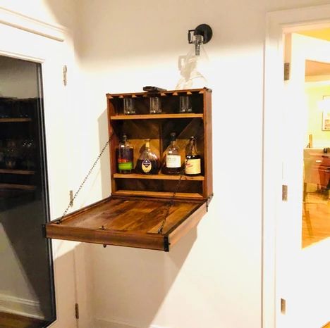 Whiskey Cabinet underway... White Chalkboard Paint, Whiskey Cabinet, Pipe Towel Bar, Bathroom Wood Shelves, Bathroom Shelf Organization, Built In Bar, Woodworking Box, Serving Table, Bar Items