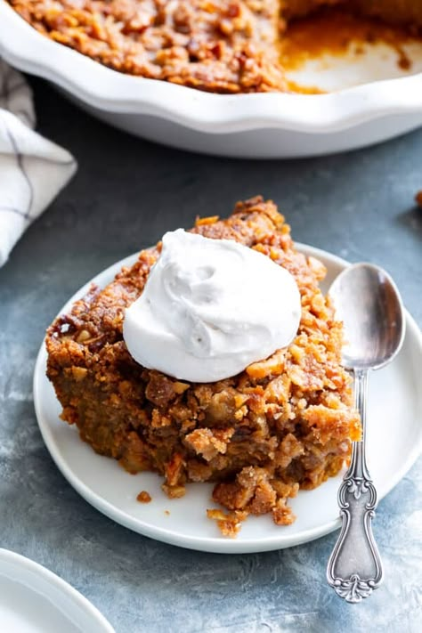 This Pumpkin Crumble has all the delicious flavors of pumpkin pie but it’s so much easier to make! A creamy pumpkin layer is topped with a crunchy toasty grain free crumble and baked until golden brown. Perfect for any holiday table and delicious with a dollop of whipped cream! Pumpkin Crumble, Paleo Running Momma, Dairy Free Pumpkin, Paleo Baking, Paleo Pumpkin, Paleo Sweets, Thanksgiving Food Desserts, Gf Desserts, Gluten Free Pumpkin