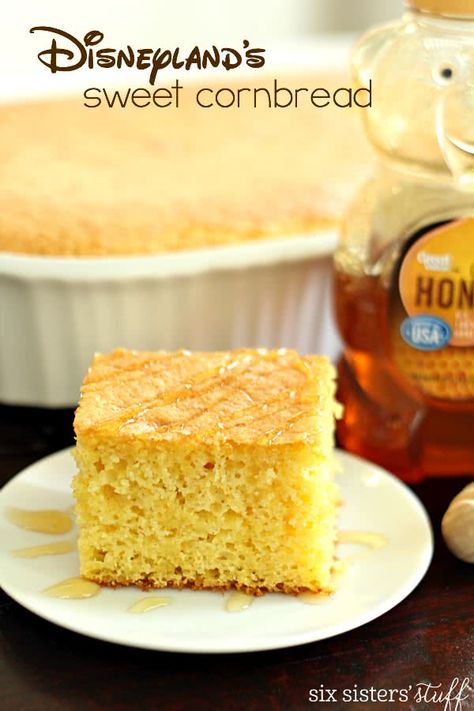 Disneyland's Sweet Cornbread | Six Sisters' Stuff Cake Mix Cornbread, Six Sisters Cornbread Recipe, Disney Cornbread Recipe, Moist And Sweet Cornbread, Cornbread With Cake Mix Recipe, Corn Pudding Recipe Jiffy Spoon Bread, Famous Daves Cornbread, Sweet Corn Spoon Bread, Montana’s Cornbread Recipe