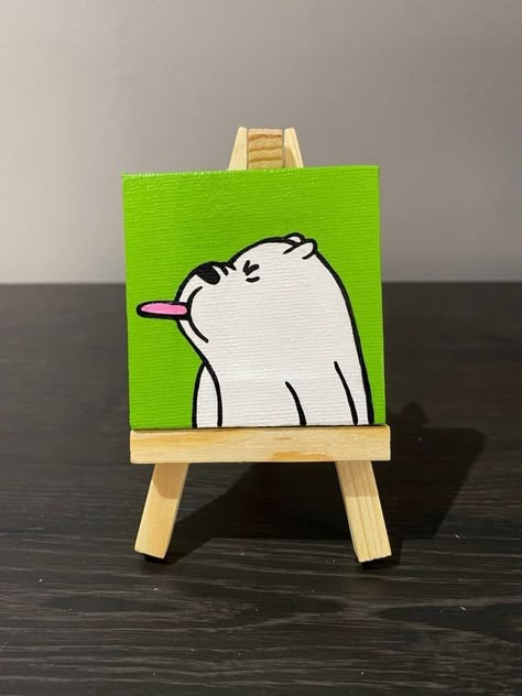 Ice Bear We Bare Bears Painting, We Bare Bears Mini Canvas Painting, Cartoon Art Painting Easy Cute, Funny Mini Canvas Painting, We Bare Bears Painting, Bear Canvas Painting, Painting Ideas 2023, Easy Acrylic Painting Ideas, Mini Toile