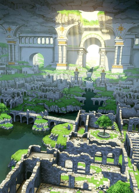 Bangunan Minecraft, Fantasy World Map, Landscape Concept, Minecraft Architecture, Fantasy City, Fantasy Setting, Fantasy Places, Ancient City, Fantasy Map