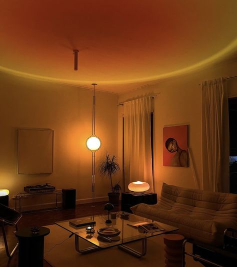 Amber Lighting Living Room, Lighting In Apartment, Low Light Living Room Ideas, Studio Apartment Lighting, Dim Lights Aesthetic, Cozy Room Lighting, Warm Lighting Aesthetic, Ambient Lighting Aesthetic, Apartment Led Lights