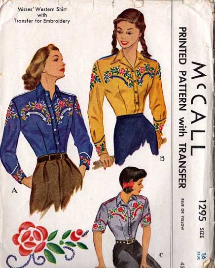 McCall 1295 - Vintage Sewing Patterns Western Shirt Pattern, North South East West, Vintage Western Shirt, Threads Magazine, Vintage Western Wear, Sewing Patterns For Women, Shirt Sewing, Embroidery Transfers, Vintage Cowgirl