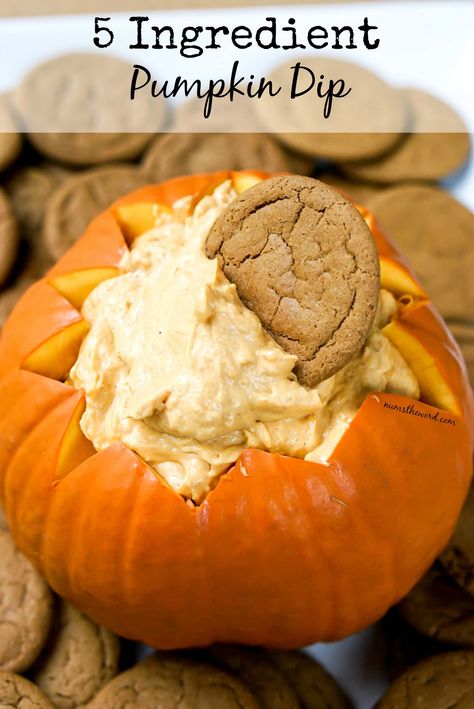 5 Ingredient Pumpkin Dip - Main image for recipe of pumpkin dip in a pumpkin with ginger snap cookie stuck in it.. Pumpkin Sweets, Recipe With Ginger, Pumpkin Spread, Pumpkin Dip Recipe, Pumpkin Pie Dip, Pumpkin Fudge, Pumpkin Dip, Ginger Snap Cookies, Ginger Snap