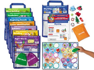 We’ve packed fun language practice into these take-home packs—with engaging games both children and parents will love! Each pack includes everything families need to play a language game to practice rhyming, vocabulary and more. Plus, each pack comes with a simple, step-by-step instruction card in English and Spanish…so busy families can jump right in! Complete set includes all 8 packs shown. Each pack also available separately below. Language Practice, Identifying Letters, Vinyl Pouch, Toddler Curriculum, Alphabet Phonics, Lakeshore Learning, Letter Identification, School Supplies Organization, Word Building