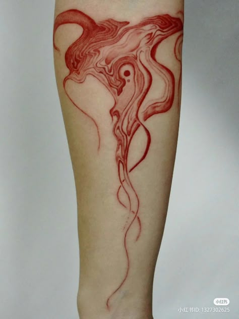 Red Tattoo Leg, Red Abstract Tattoo, Blood Tattoo, Swirl Tattoo, Brush Tattoo, Abstract Tattoo Designs, Landscape Tattoo, Red Tattoos, Diy Tattoo