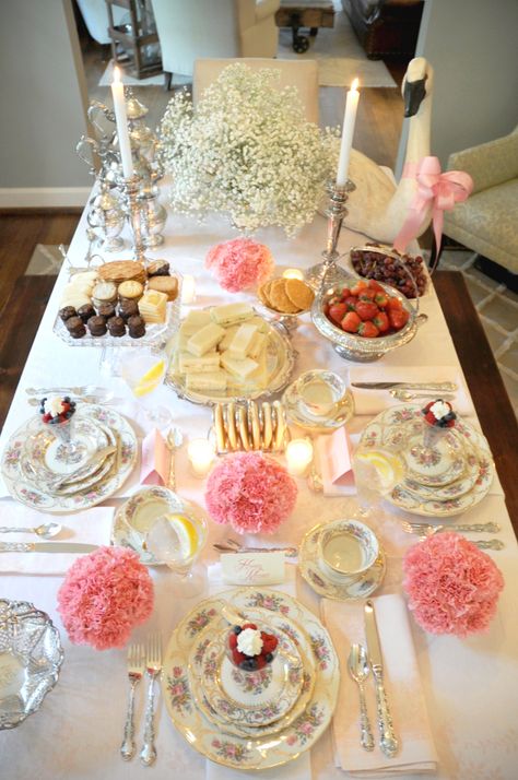 Tea Party on stylingmyeveryday.com Tablescape Centerpiece www.tablescapesbydesign.com https://www.facebook.com/pages/Tablescapes-By-Design/129811416695 Vase Full Of Flowers, Bridal Lunch, Small Tea Table, Little Spaces, Tea Party Table, Silver Tea Set, High Tea Party, Make Tea, Tea Party Food