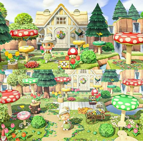 House mushrooms waterfalls  grass flowers Acnh Mario Items Ideas, Mario Acnh, Mario Animal Crossing, Animal Crossing Super Mario, Mario Items, Mario Bros Room, Super Duper, Super Mario Bros, Mario Bros