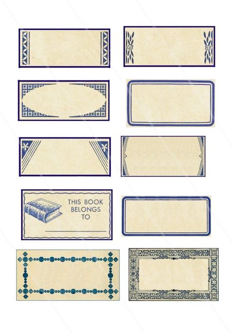 Antique Blue Printable Labels Blank Labels - a set of 10 blank apothecary labels to write on. Put them on your own bottles and jars, for junk journal or scrapbook works.  You'll receive:° 15 high quality 300 dpi images on one 8.5" x 11" sheet, for easy printing ° Labels are about 3x 1.5 inch (9x6 cm for the bigger) 2x2 (5 x 5 cm for the smaller)° JPG fileOther vintage labels: https://www.etsy.com/listing/669248500/blank-labels-printable-labels-add-text?ref=shop_home_active_12Save money, use thes Vintage Subject Labels, Printable Scrapbook Paper Blue, Junk Journal Background Pages, Printable Stickers For Scrapbook, Vintage Stickers Printables, Blank Apothecary Labels, Journal Stickers Free Printable, Aesthetic Labels, Digital Scrapbook Stickers