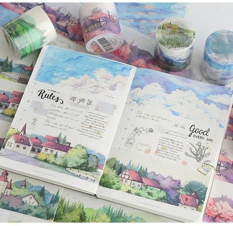 Forest Victoria Town Cherry Blosso Roll Stationery Washi Tape Scrapbooking Paper Sticker DIY Craft Adhesive Decoration Supplies|Craft Paper| - AliExpress Paper Decorations Drawing, Washi Tape Journaling, Sticker Journaling Ideas, Journal Decoration, Bullet Journal Cover Ideas, 동화 삽화, Sticker Decoration, Bullet Journal Paper, Bullet Journal Aesthetic