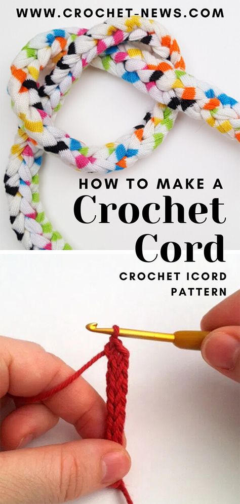 How To Crochet Rope Stitch, Crochet An Icord, Crochet Icord Edging, How To Crochet A Cord Free Pattern, How To Crochet An Icord, Crochet Icord Ideas, Crochet Rope Cords, Crochet Cords Free Pattern, Crochet Cord Pattern