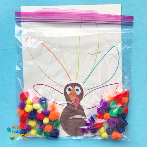 Color Sorting Turkey Sensory Bag - Happy Toddler Playtime Toddler Thanksgiving Activities, Turkey Theme Preschool, Infant Room Ideas, Turkey Theme, Turkey Activity, Infant Room, Sensory Bag, Sensory Bags, Seasonal Activities