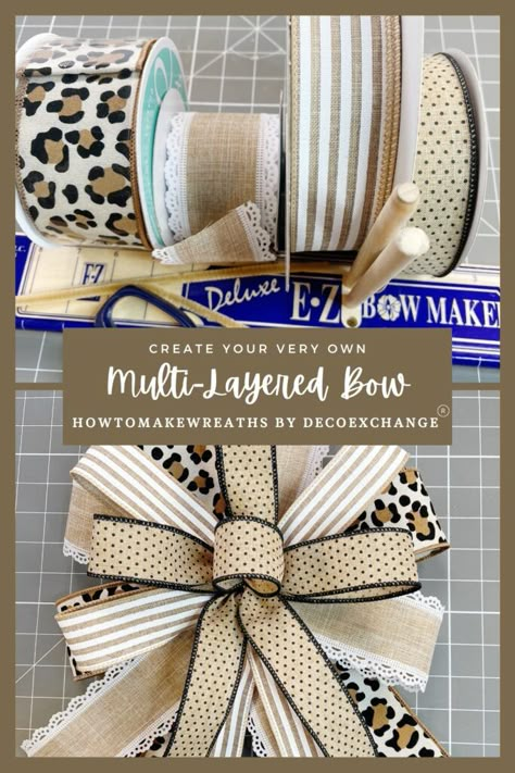 Wreath Bow Tutorial, Diy Wreath Bow Tutorial, Making Bows For Wreaths, Bow Making Tutorials, Diy Wreath Bow, Bow For Wreath, Mesh Ribbon Wreaths, Christmas Bows Diy, Layered Bow