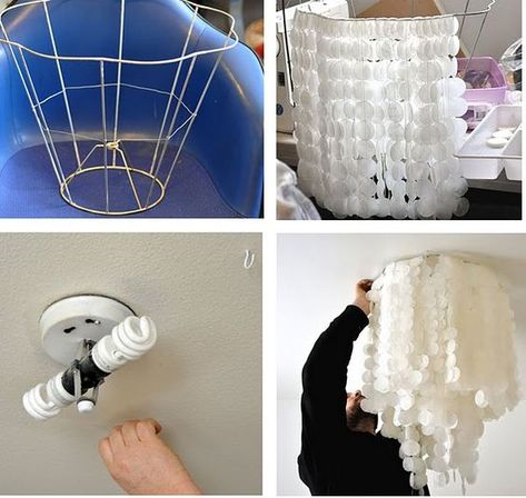 Lamps Diy, Capiz Shell Chandelier, How To Make A Chandelier, Diy Luminaire, Shell Chandelier, College House, Diy Light Fixtures, Lamp Makeover, I Love Lamp