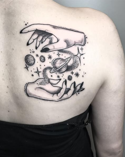 Galaxy hands tattoo Hands Holding Planets Tattoo, Saturn Galaxy Tattoo, Cosmic Hand Tattoo, Space Babe Tattoo, Space Goddess Tattoo, Girly Throat Tattoo, Space Hand Tattoo, Spiral Galaxy Tattoo, Space Arm Tattoo