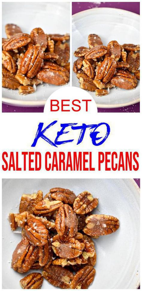 Want YUMMY keto snacks then check out these candied caramel pecans. Simple 4 ingredient low carb candy caramel pecans. If you want the best low carb snacks, appetizers or side dishes then try these keto candied pecans. Candied pecans that are homemade and perfect for Halloween candy, Thanksgiving or Christmas. Better than caramel corn. DIY keto candied caramel pecans you will want to make today. For more low carb recipes check out KimspiredDIY #caramel #pecans #snacks Keto Pecans, Low Carb Caramel, Coated Pecans, Keto Salted Caramel, Caramel Pecans, Keto Caramel, Candy Caramel, Candied Pecans Recipe, Carb Dishes