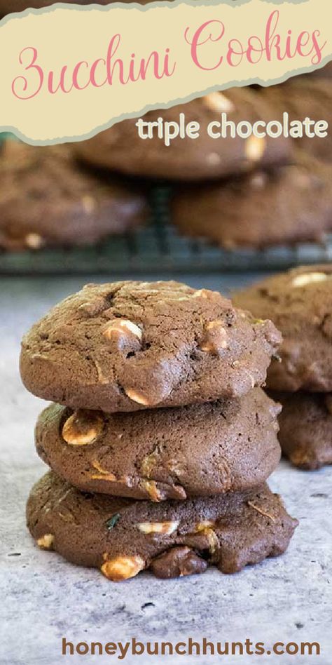 Chocolate Zucchini Cookies Recipes, Zucchini Cookies Recipes Chocolate Chips, Peanut Butter Zucchini Cookies, Cookies With White Chips, Zucchini And Yellow Squash Recipes, Baked Fudge, Chocolate Zucchini Cookies, Zucchini Cookie Recipes, Healthy Zucchini Recipes