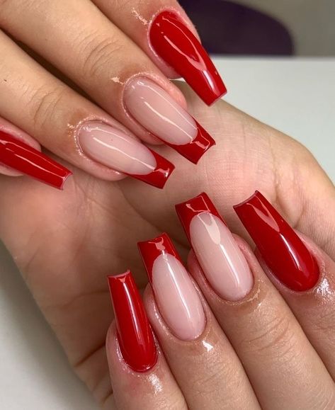 Red Tip Nails, Graduation Nails, Red Acrylic Nails, Grade 12, Her Nails, Simple Acrylic Nails, Blush Nails, Design Nails, Ballerina Nails