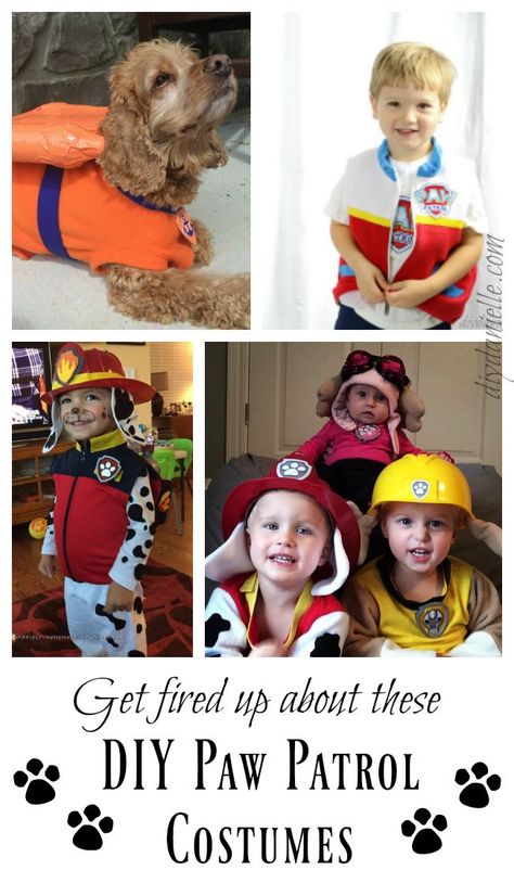 DIY Paw Patrol Halloween Costumes  #halloween2017  #halloweencostumes #costume #sewing #pawpatrol Paw Patrol Costumes Diy, Diy Chase Paw Patrol Costume, Paw Patrol Family Halloween Costumes, Diy Paw Patrol Costume, Paw Patrol Family Costume, Zuma Paw Patrol Costume, Paw Patrol Dress Up, Marshall Paw Patrol Costume, Paw Patrol Kostüm