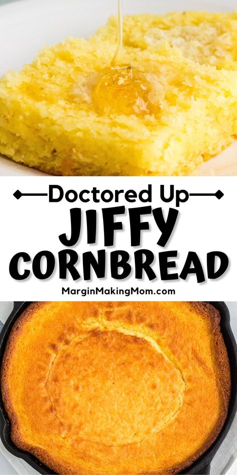 This easy Jiffy cornbread recipe creates the most moist cornbread, thanks to sour cream! It's super simple and tastes amazing. Perfect for serving with chili, pinto beans, or soup! Bake it in a cast iron skillet or as muffins for a delicious side dish. Sour Cream Jiffy Cornbread, Doctored Up Jiffy Cornbread Muffins, Doctor Up Jiffy Cornbread, Easy Cornbread Recipe Cast Iron, Best Cornbread Recipe Moist Jiffy, How To Make Moist Cornbread, Best Box Cornbread Recipe, Sour Cream Cornbread Muffins, Skillet Cornbread Jiffy