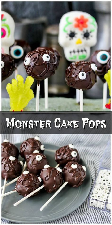 Cake Pops Easy, Monster Cake Pops, Eyeball Halloween, Pumpkin Cake Pops, Dark Chocolate Candy, Halloween Cake Pops, Chocolate Cake Pops, Single Layer Cakes, Cute Decorations