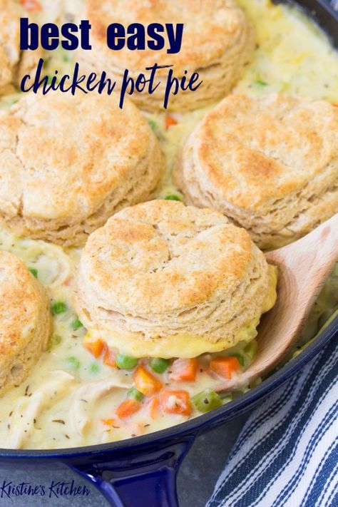 Homemade Chicken Pot Pie with Biscuits: tender chicken and vegetables in a creamy sauce with soft, flaky biscuits on top. The best easy homemade pot pie recipe! Make the filling and bake the pot pie in one pan. Homemade Pot Pie Recipe, Recipes Mushrooms, Chicken Pot Pie With Biscuits, Pot Pie With Biscuits, Zucchini Dinner, Recipes Meatloaf, Homemade Pot Pie, Biscuit Chicken Pot Pie, Recipes Potatoes