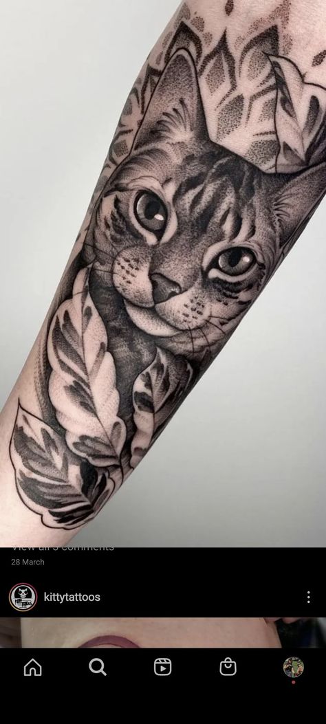 Ornamental Cat Tattoo, Black And Grey Cat Tattoo, Realism Cat Tattoo, Mystical Cat Tattoo, Cat Tattoo Black And Grey, Blackwork Cat Tattoo, Grey Cat Tattoo, Cat Eyes Tattoo, Black And White Cat Tattoo