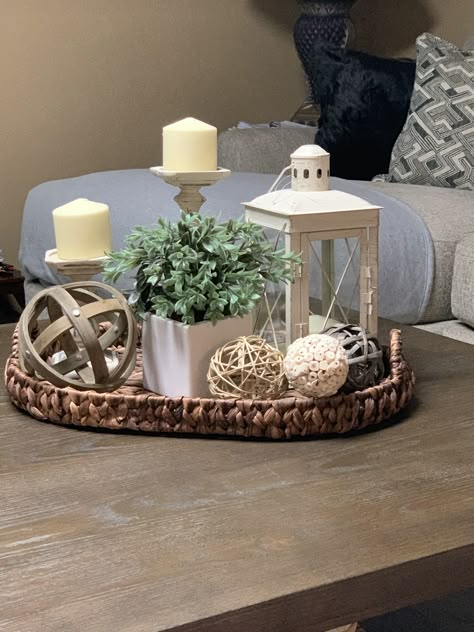 Foyer Small Table Decor, Centerpiece For My Dining Room Table, Hobby Lobby Gift Basket Ideas, Kitchen Table Decorations Centerpieces, Hobby Lobby Coffee Table Decor, Centerpiece For Coffee Table Ideas, Farmhouse Decor Coffee Table, Tray Decor For Bedroom, How To Decorate A Round Side Table