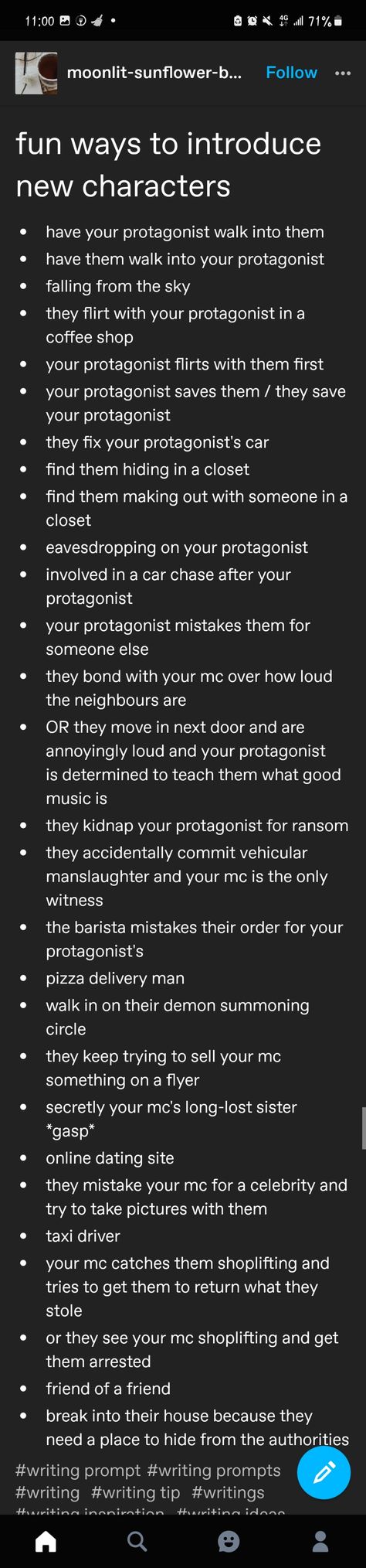 Writing tips characters inspiration ideas Fun Ways To Introduce A Character, Characters Meeting Ideas, Character Tropes Writing, Ways To Introduce A Character, Setting Ideas Writing, Ways To Introduce Characters, Writing Tips Characters, Writing Expressions, Character Writing