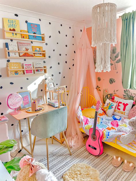 House Tour: A Chic, Bohemian Rental Home, That's Awash with Bright Colours to Instantly Lift your Spirits | Audenza Pastel Bedroom, Colorful Kids Room, Big Girl Bedrooms, Kids Room Inspiration, Bohemian Bedroom Decor, Big Girl Rooms, Kids Room Design, Toddler Room, Childrens Bedrooms