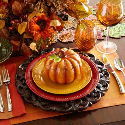 Pretty place setting from Pier One Place Settings Thanksgiving, Thanksgiving Table Setting, Holiday Dinnerware, Fall Table Settings, Autumn Table, Thanksgiving Table Settings, Autumn Decorating, Fall Tablescapes, Thanksgiving Tablescapes