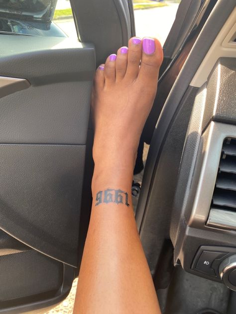 1994 Ankle Tattoo, Ankle Tattoo Designs For Women, Name Tattoo On Ankle, Small Ankle Tattoo Black Women, 2002 Ankle Tattoo, Year Tattoo Number Ankle, 1996 Tattoo Ideas Women, Ankle Tats For Women, Est 2000 Tattoo Ideas