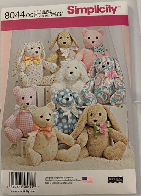 Simplicity Pattern 8044 Stuffed Animals 2 Piece Dog Rabbit Bear Aprox 14" for sale online | eBay Animal Sewing Patterns, Bunny And Bear, Bear Dog, Crochet For Boys, Animal Projects, Simplicity Sewing, Easy Sewing Patterns, Simplicity Sewing Patterns, Bag Patterns To Sew