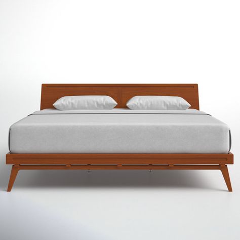 Tapered Sides, Solid Wood Platform Bed, Wood Platform Bed, King Mattress, Panel Headboard, Caramel Color, Solid Mahogany, Mahogany Wood, California King