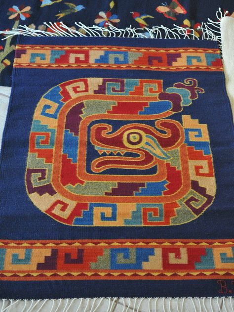 https://flic.kr/p/bXXDnm | Zapotec Rug Oaxaca | Weaver Bulmaro Perez is known for the rich and vibrant colors of his wool rugs as can be seen in this example.  Teotitlan del Valle, Oaxaca, Mexico Zapotec Art, Zapotec Rugs, Mexican Rug, Mexican Textiles, Mexican Crafts, Mexico Culture, Huichol Art, Mexico Art, Mexican Designs