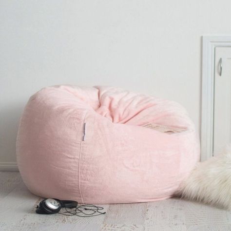 Bedroom Decor Grey Pink, Pink Bean Bag, Velvet Bean Bag, Fur Bean Bag, Small Space Interior Design, Comfy Bedroom, Hidden Rooms, Bedroom Seating, Pastel Room