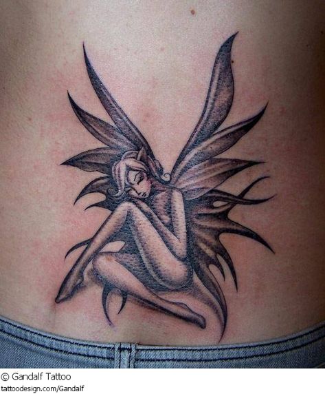 50 Beautiful Fairy Tattoos - Tattoo Me Now Bailey Tattoo, Gandalf Tattoo, Gothic Fairy Tattoo, Fairy Wing Tattoos, Pixie Tattoo, Fairy Tattoos, Gotik Tattoo, Waist Tattoos, Favorite Tattoos