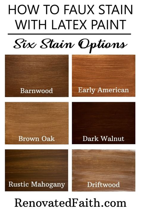 How to Faux Stain Furniture with Latex Paint If you want to stain a previously stained or painted furniture piece, check out this tutorial and video where I show you how to easily apply paint that looks like a stain with six color options. So everyone deals with stress in different ways and this year has absolutely been an “opportunity” to start some new hobbies for stress-relief. Most people have learned a new love for bike riding, working in the yard, or DIY projects. But… Painting Trim To Look Like Wood, How To Make Paint Look Like Stain, Paint Colors That Go With Rustic Wood, Stain Wood With Paint, Paint That Looks Like Cedar, How To Stain Painted Wood, Paint That Looks Like Stain Wood, Paint Colors That Look Like Wood Stain, Walnut Colored Paint