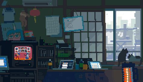 Pixel art by 1041uuu (Toyoi Yuuta) - Album on Imgur Pixel Art Gif, Pixel City, Gif Background, 8 Bit Art, Pixel Art Background, Pixel Animation, Stock Design, Arte 8 Bits, 8bit Art