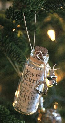 mini bottles can be bought at hobby lobby; the message inside would relate to casa Christmas Wishes Messages, Jul Diy, Ornaments Homemade, Navidad Diy, Handmade Christmas Decorations, Christmas Ornaments Homemade, Handmade Christmas Ornaments, Christmas Ornaments To Make, Noel Christmas