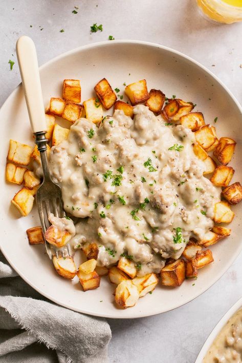 Healthier Biscuits And Gravy, Paleo Sausage Gravy, Breakfast Gravy Recipe, Keto Sausage Gravy, Eggplant Parmesan Easy, Breakfast Gravy, Country Sausage Gravy, Healthy Biscuits, Sausage Gravy And Biscuits