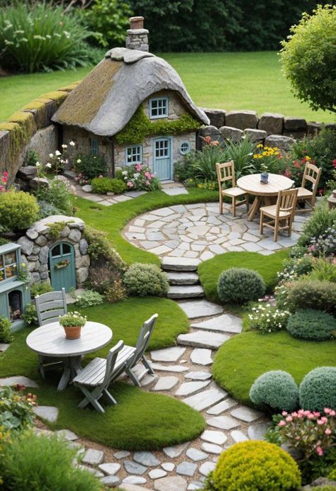 28 Stunning Cottage Garden Ideas for a Cozy Retreat 17 Cozy Cottage Garden, Cottage Patio Garden Ideas, Mini Garden Ideas Small Spaces, Mini Garden Design, Garden House Ideas, Hobbit Garden, Mini Cottage, Fairy Garden Designs, Waterfall Fountain