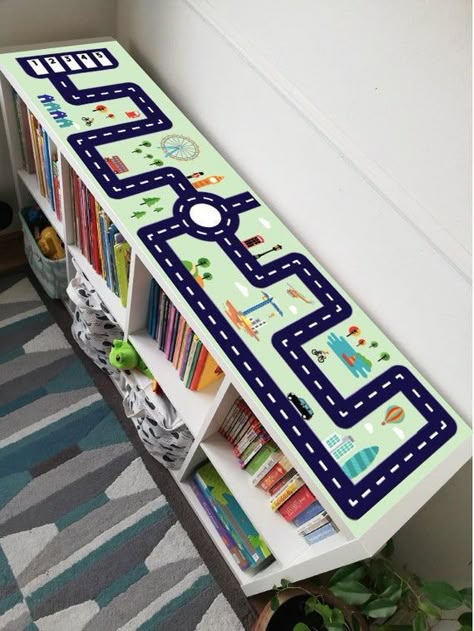 Ikea Kallax Shelving, Car Room Decor, Children Playroom, Kallax Shelving, Kallax Shelving Unit, Toddler Boy Room Decor, Boy Toddler Bedroom, Map Sticker, Big Boy Bedrooms