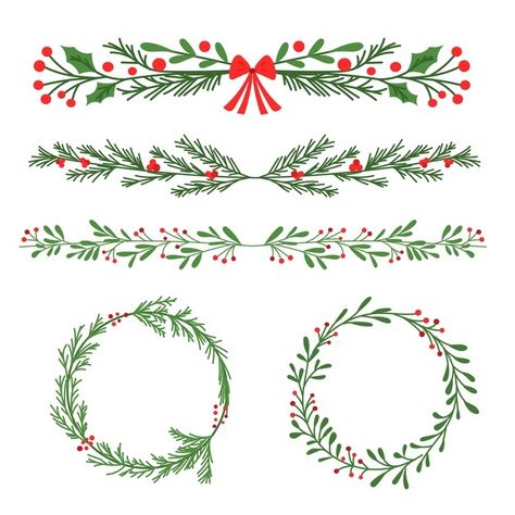 Wreath Doodle Christmas, Holly Border Drawing, Christmas Borders Doodle, Drawn Wreath Christmas, Hand Drawn Christmas Ornaments, Christmas Greenery Drawing, Christmas Garland Painting, Christmas Garland Clipart, Christmas Wreath Drawing Simple