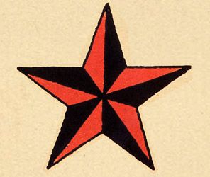 Nautical Star  Representing the North Star (historically used by sailors use for navigation) a nautical star was believed to keep a sailor on course. As such, they were also considered to help guide a sailor home. Nautical Star Tattoos, Sailor Jerry Flash, Skull Tattoo Designs, Sailor Jerry Tattoo Flash, Old School Tattoos, Rockabilly Tattoo, Sailor Tattoos, Famous Tattoo Artists, Sailor Tattoo