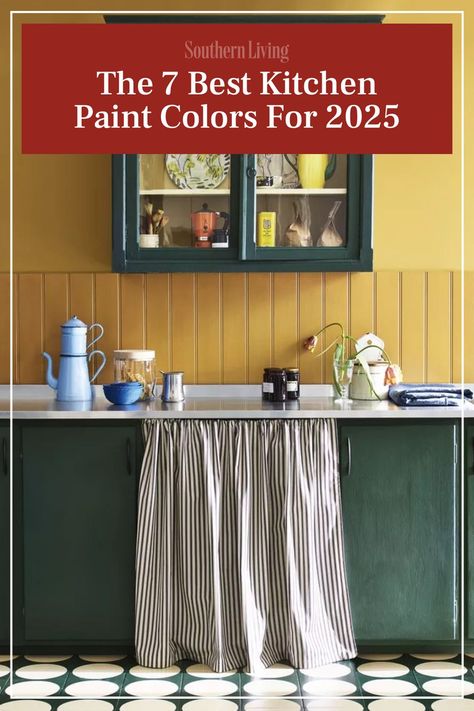 It’s hard to pinpoint what colors ‘should’ and ‘should not’ be used in a particular room of a home, but there are some shades that really just pop or feel right in certain spaces. As we head into a new year there are a few paint colors designers callout that they foresee specifically making an appearance in the kitchen. “Beautiful neutral colors will never go out of fashion because they go with anything, but darker earthy colors will make a dramatic statement in 2025,” says color expert Annie Sloan. #decor #homedecorations #paint #kitchen #kitchendesign Bright Kitchen Wall Colors, Color Drenched Kitchen, Kitchens With Color, Happy Kitchen Colors, Kitchen Without Wall Cabinets, Bold Kitchens, Kitchen Colors For Walls, Best Kitchen Paint Colors, Kitchen Color Palette